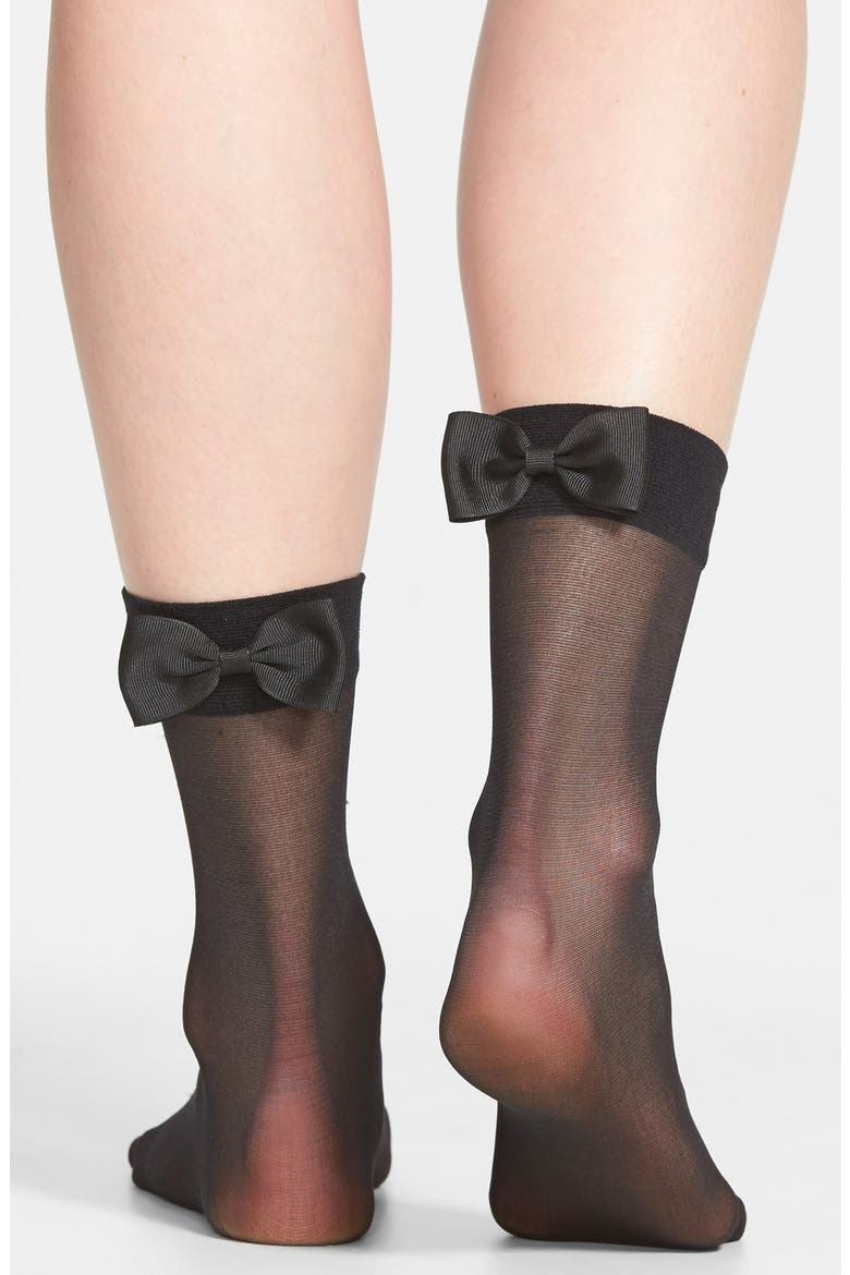 bow cuff sheer anklet socks, Alternate, color, BLACK