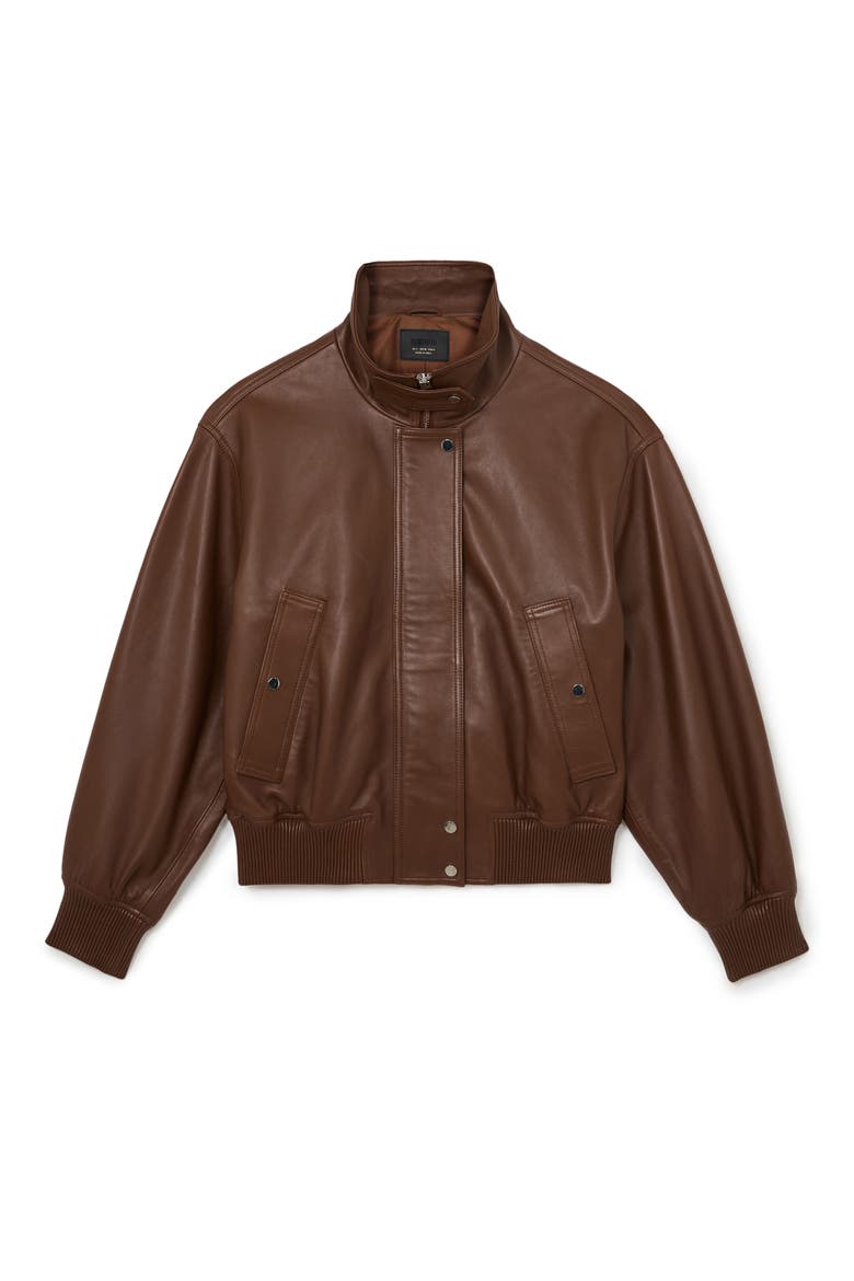 Cara Leather Bomber Jacket, Alternate, color, CHESTNUT BROWN