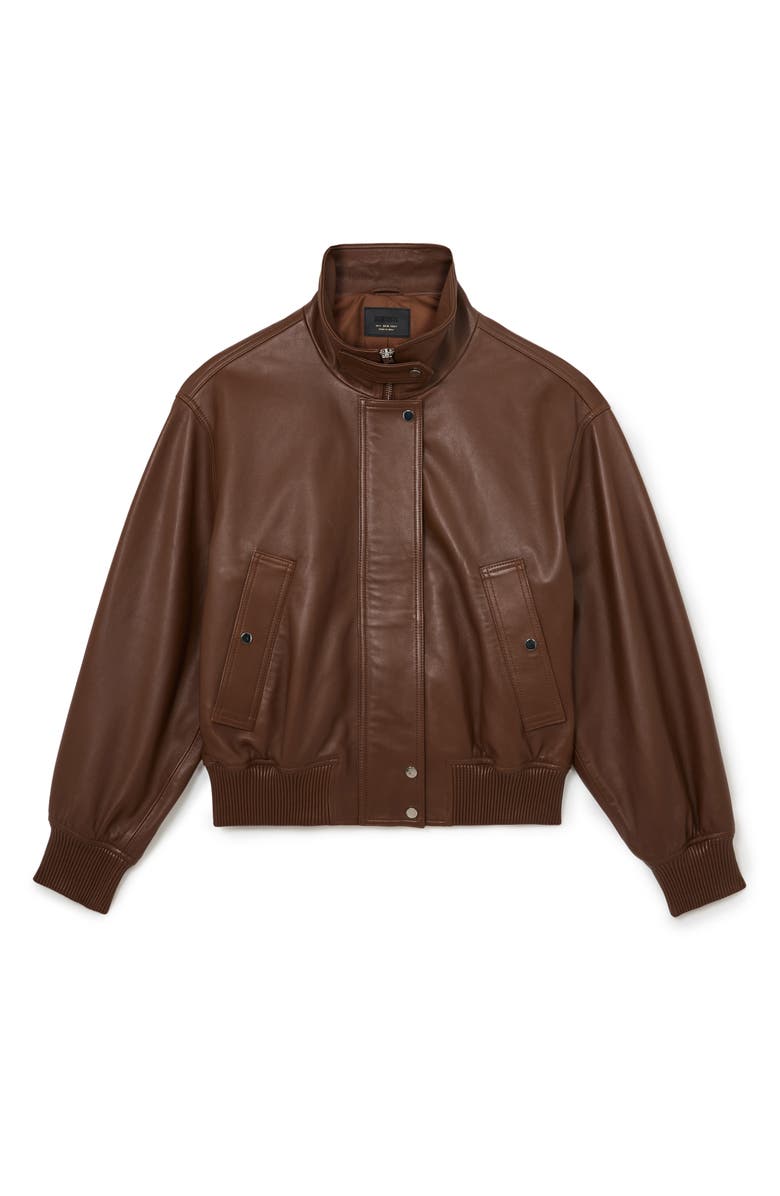 Reiss Cara Leather Bomber Jacket, Alternate, color, Chestnut Brown