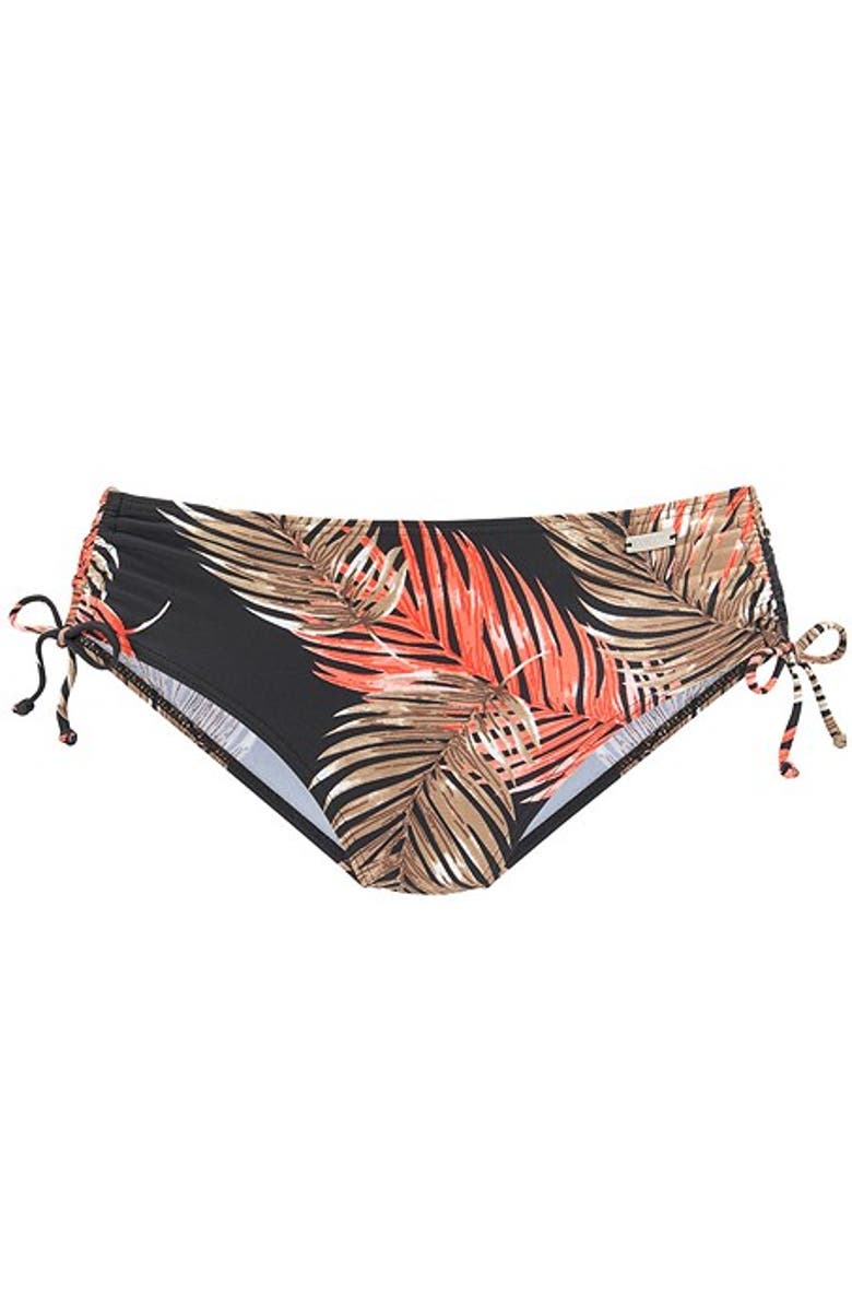 LASCANA Palm Print Mid Rise Bikini Bottom, Alternate, color, Black Printed