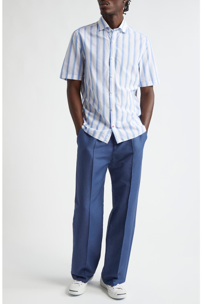 Stripe Short Sleeve Button-Up Shirt, Alternate, color, WHITE/ BLUE