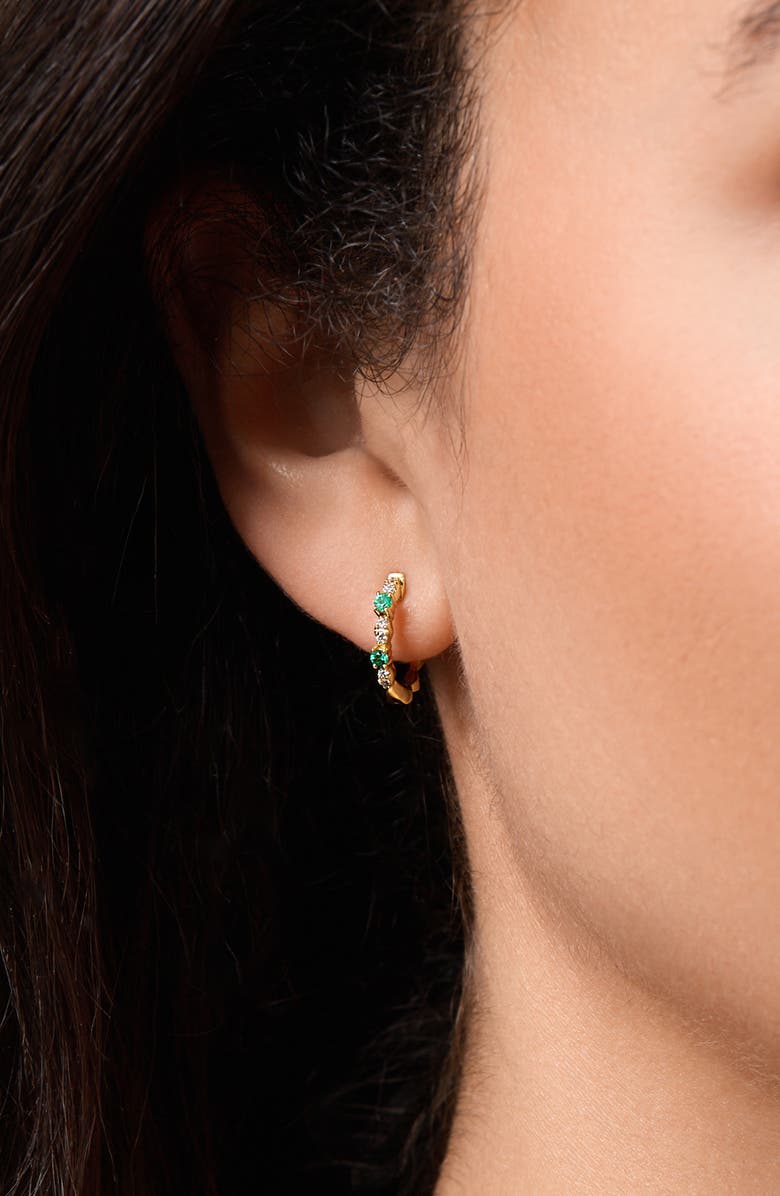Bony Levy El Mar Emerald & Diamond Hoop Earrings, Alternate, color, 18K Yellow Gold/ Emerald