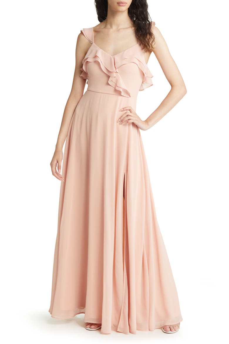 Adorning Glances Ruffle Gown, Main, color, BLUSH