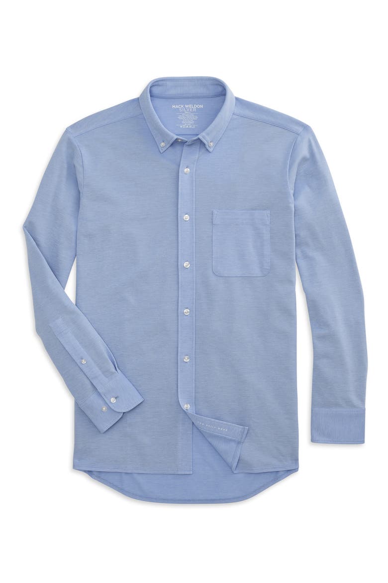 SILVER Cotton Blend Piqué Button-Down Shirt, Alternate, color, CHAMBRAY