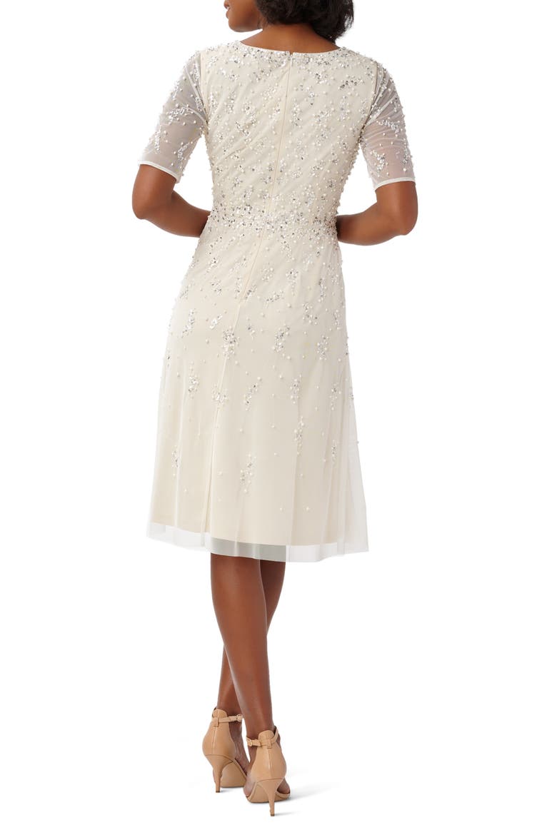 Beaded Tea Length Cocktail Dress, Alternate, color, IVORY/ PEARL