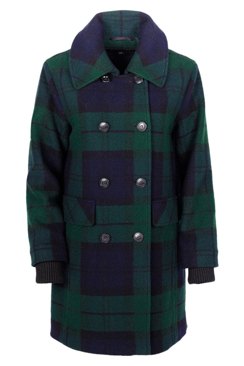 Forest Park Double Breasted Wool Blend Coat, Main, color, BLACK WATCH