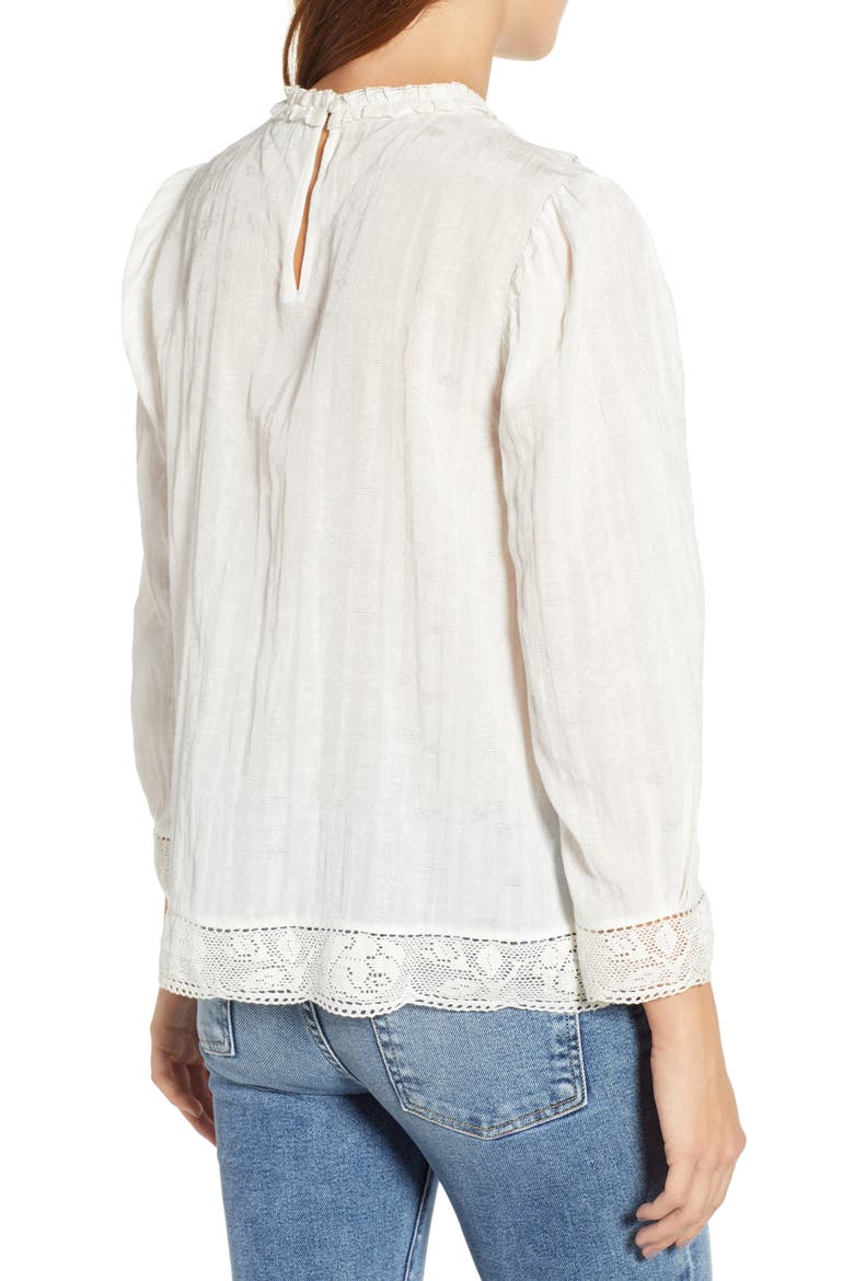 Lace Detail High Neck Top, Alternate, color, WHITE SNOW
