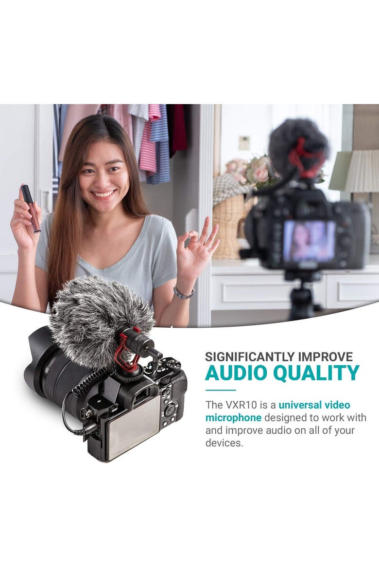 VXR10 Universal Video Microphone with Lightning Dongle Adapter - Includes Shock Mount, Deadcat Windscreen, Case, Alternate, color, Black