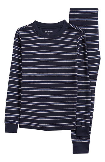 Petit Lem Kids' Print Fitted Cotton Two-piece Pajama Set In Blue