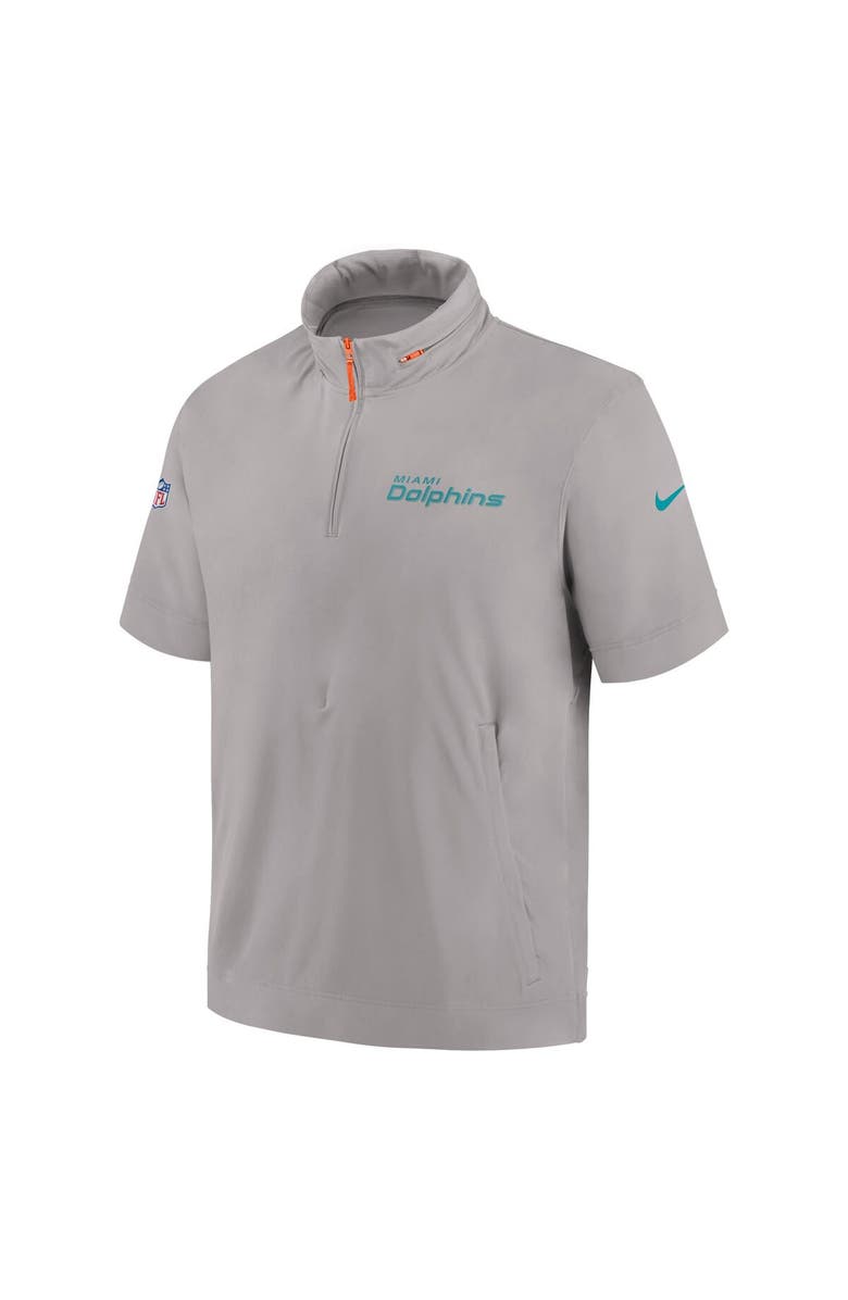 Nike Men's Nike Gray Miami Dolphins 2024 Sideline Coach Short Sleeve Half-Zip Hoodie Jacket, Alternate, color, Gray
