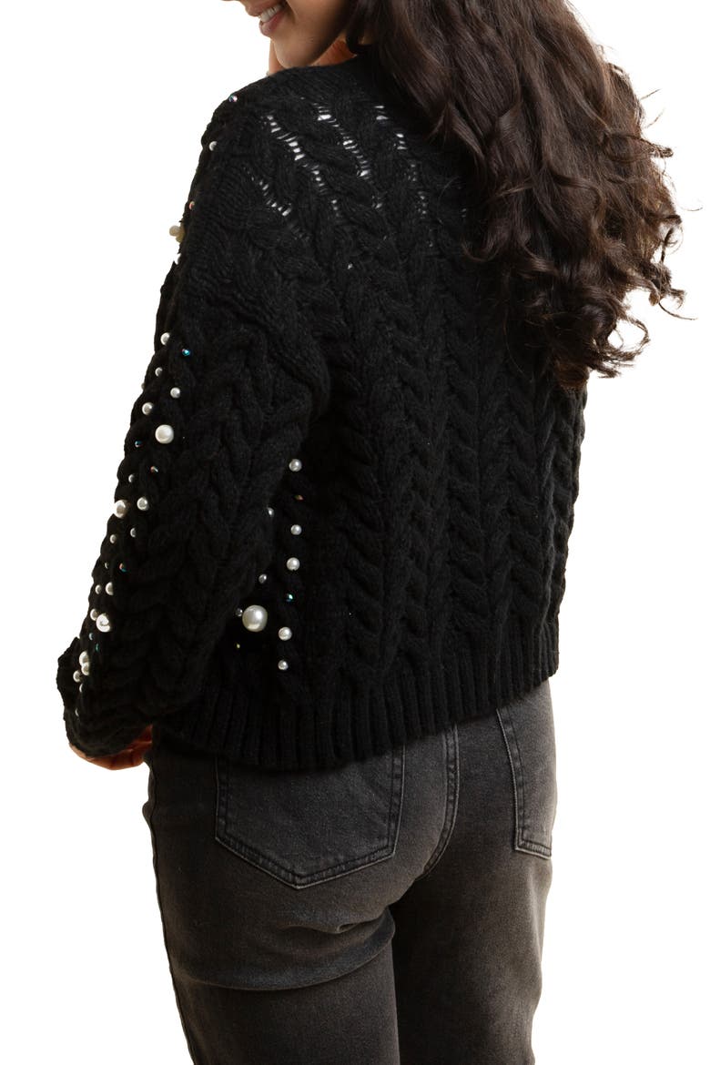 Faux Pearl Knit Cardigan, Alternate, color, BLACK