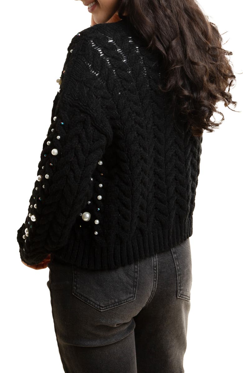 SAACHI Faux Pearl Knit Cardigan, Alternate, color, Black