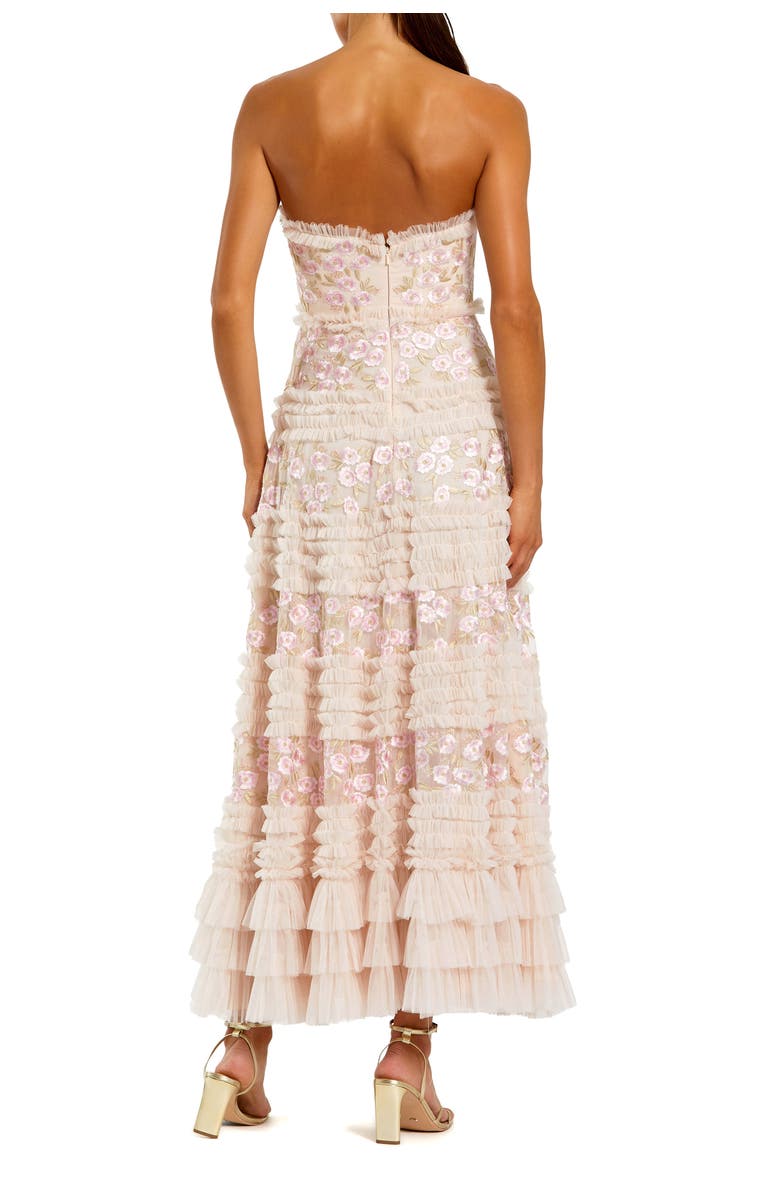 Mac Duggal Floral Embroidered Strapless Ruffle Midi Dress, Alternate, color, Blush Multi