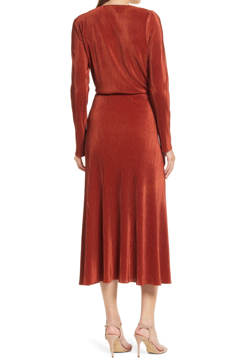 Gathered Long Sleeve A-Line Dress, Alternate, color, BRICK