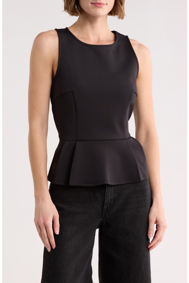 Sleeveless Scuba Peplum Top, Main, color, BLACK SOLID