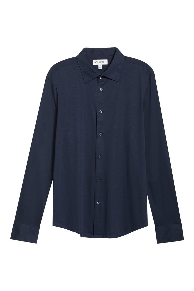 Tiller Lux Cotton Knit Button-Up Shirt, Alternate, color, NAVY SAPPHIRE