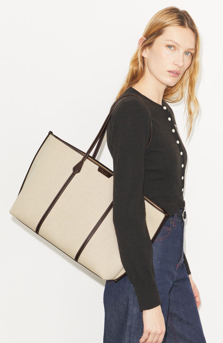 Tory Burch Perry Canvas Tote, Alternate, color, Natural