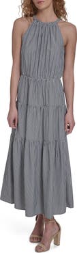 Tommy Hilfiger Tie Neck Tiered Maxi Dress