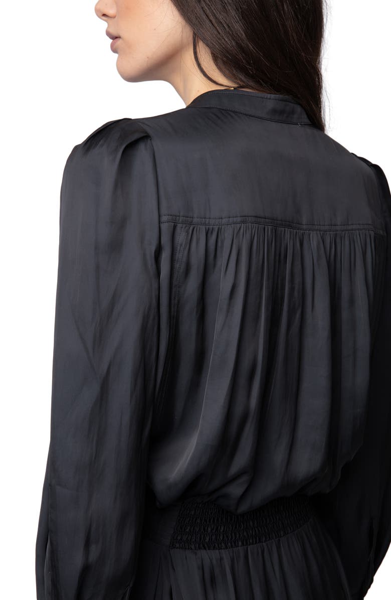 Zadig & Voltaire Ritchil Long Sleeve Satin Shirtdress, Alternate, color, 