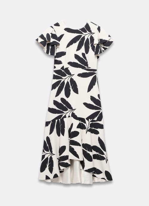 MINT VELVET MINT VELVET NEUTRAL PALM PRINT MIDI DRESS