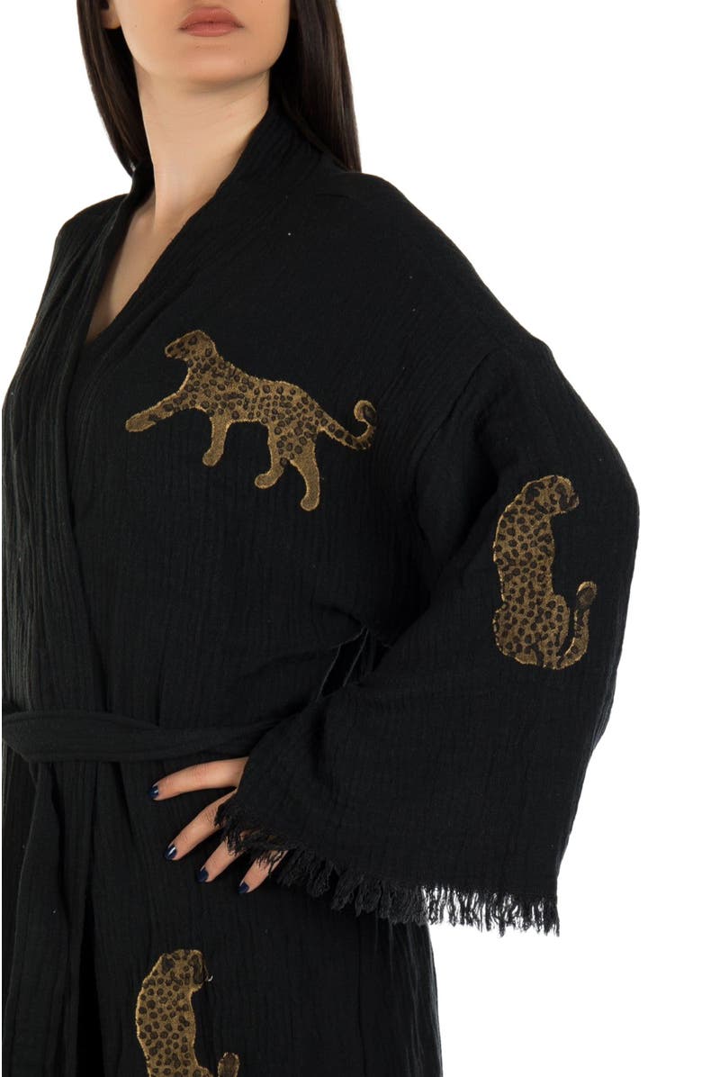Forever & Always Shoes Calypso Handmade Leopard Cotton Kimono, Alternate, color, Black
