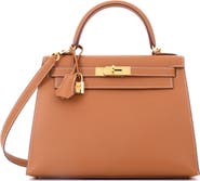 Pre-Owned Hermes Kelly Handbag Brown Epsom with Gold Hardware 28