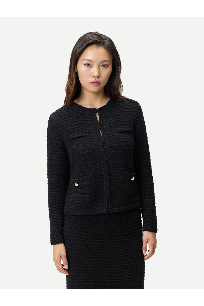 Textured Knit Cashmere Jacket-Style Cardigan, Alternate, color, black