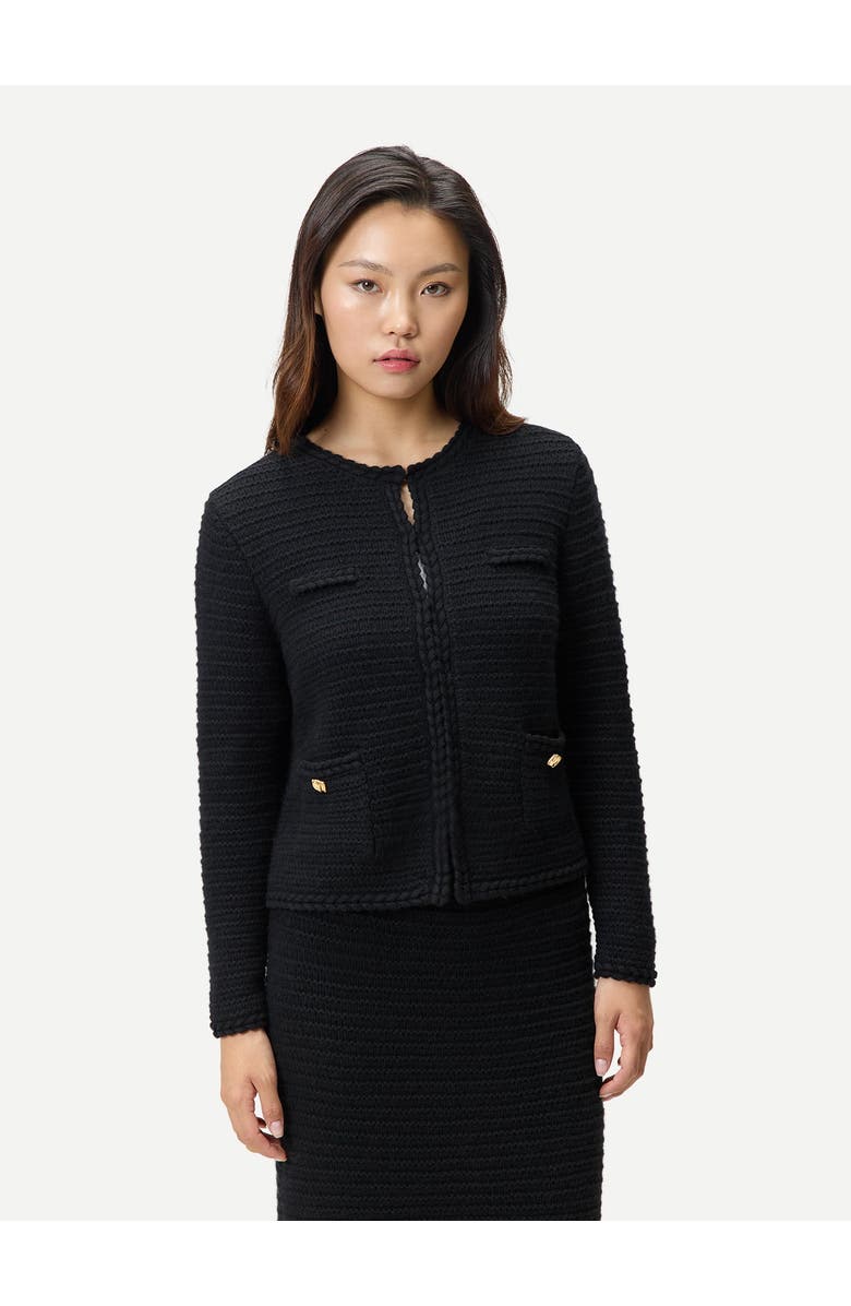 Gobi Cashmere Textured Knit Cashmere Jacket-Style Cardigan, Alternate, color, Black