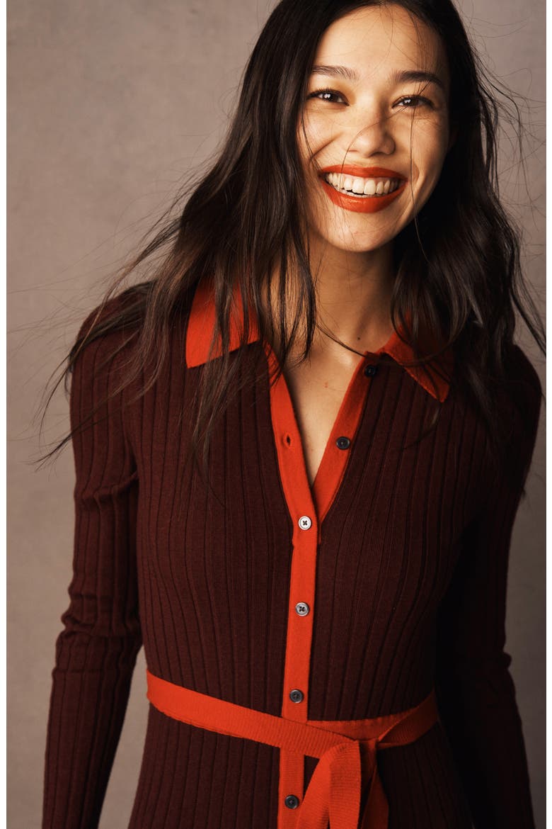 Rachel Long Sleeve Cotton & Wool Rib Shirtdress, Alternate, color, DEEP WISTERIA