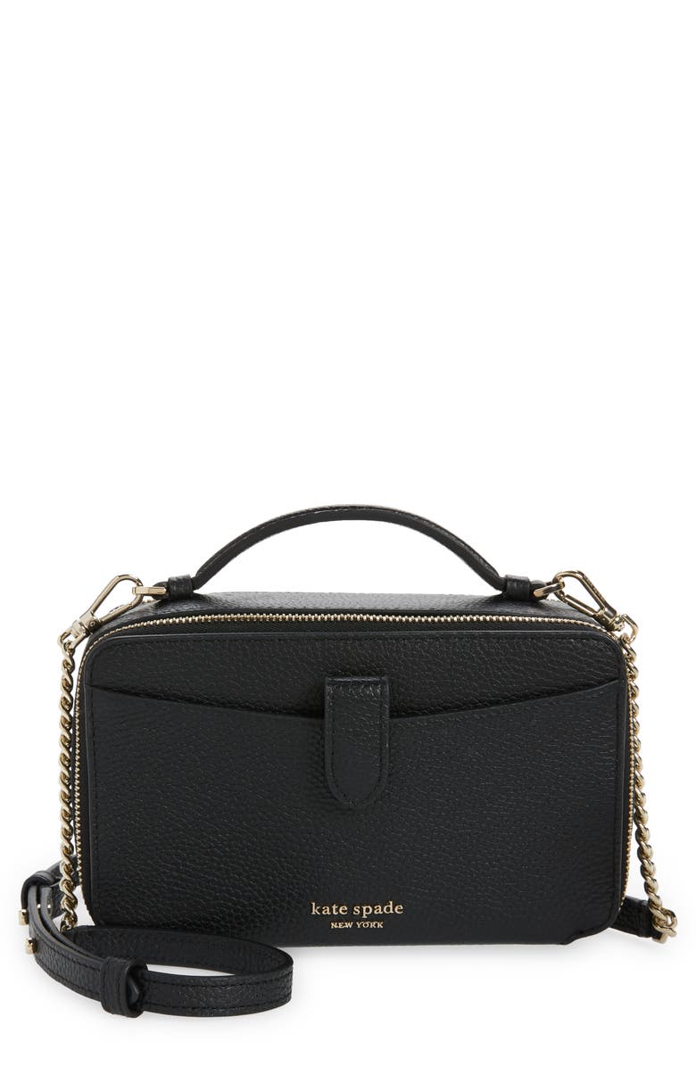 Kate Spade New York hudson pebble leather double zip crossbody, Main, color, Black