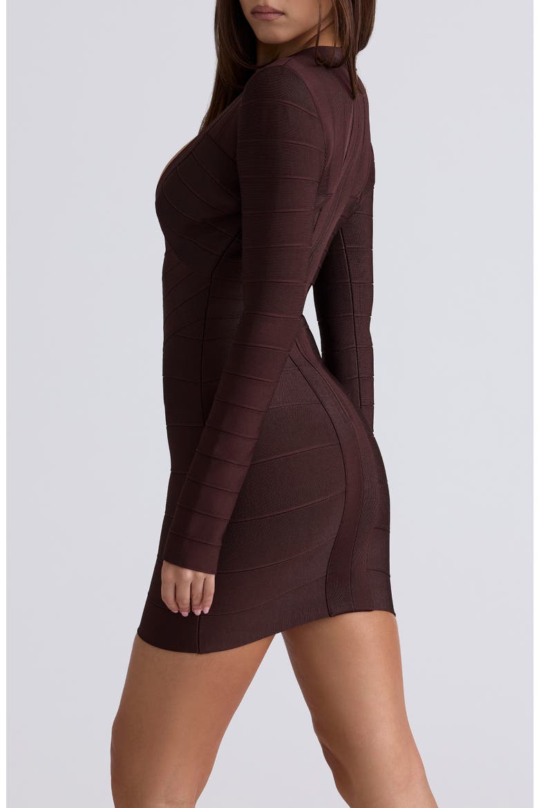 The Super Plunge Long Sleeve Bandage Minidress, Alternate, color, CHOCOLATE