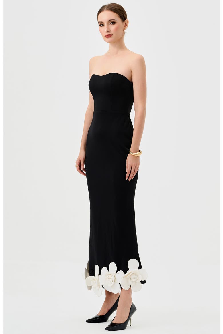Emiliana Strapless Midaxi, Alternate, color, BLACK/WHITE FLOWER