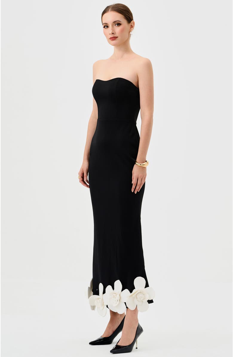 Bariano Emiliana Strapless Midaxi, Alternate, color, Black/White Flower