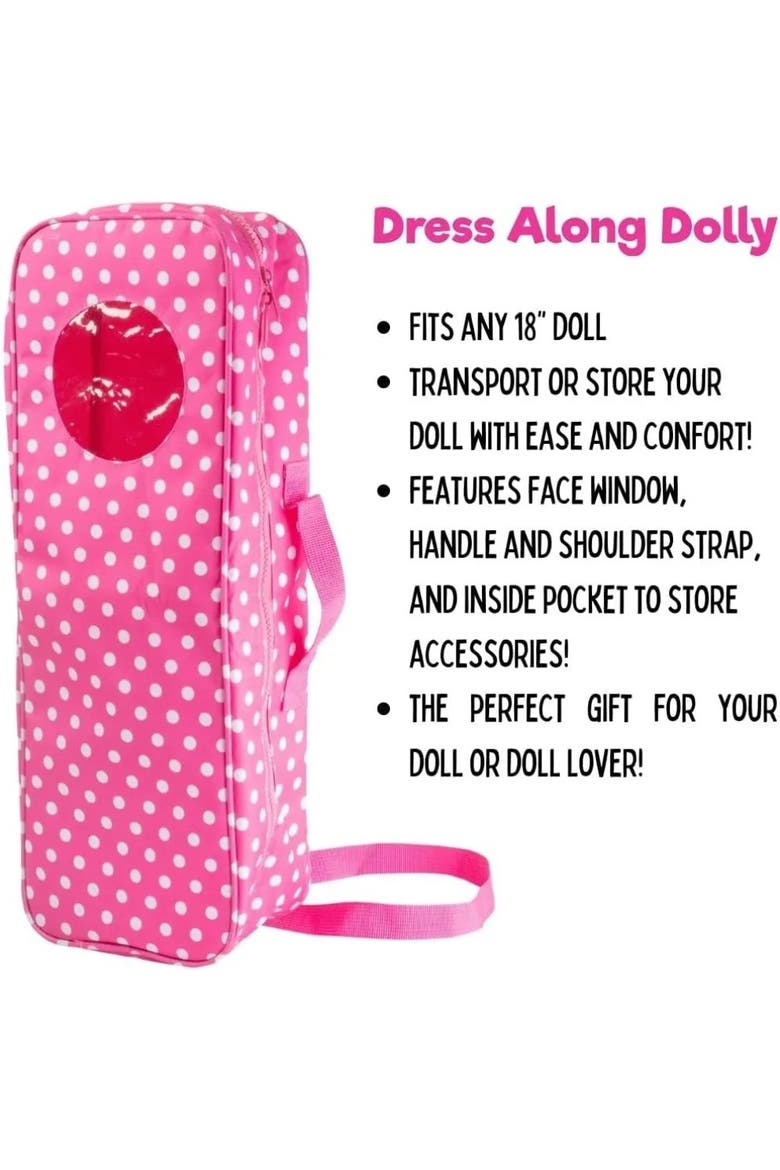 Doll Storage Carrying Case Pink Polka Dot Compatible with 18" Dolls - Organizer Travel Case w Clear Window, Zipper & Strap - Gift for Kids, Alternate, color, Pink