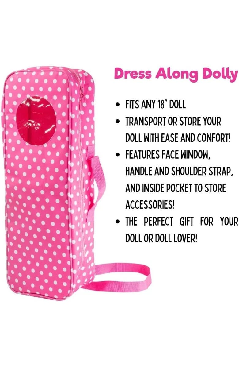 Dress Along Dolly Doll Storage Carrying Case Pink Polka Dot Compatible with 18" American Girl Dolls - Organizer Travel Case w Clear Window, Zipper & Strap - Gift for Kids, Alternate, color, Pink