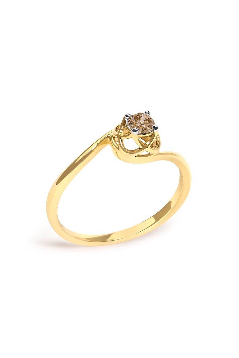 14K Yellow Gold Plated Sterling Silver 1/5 Ct Light Brown Diamond Bypass Solitaire Ring, Alternate, color, Yellow Gold over Silver