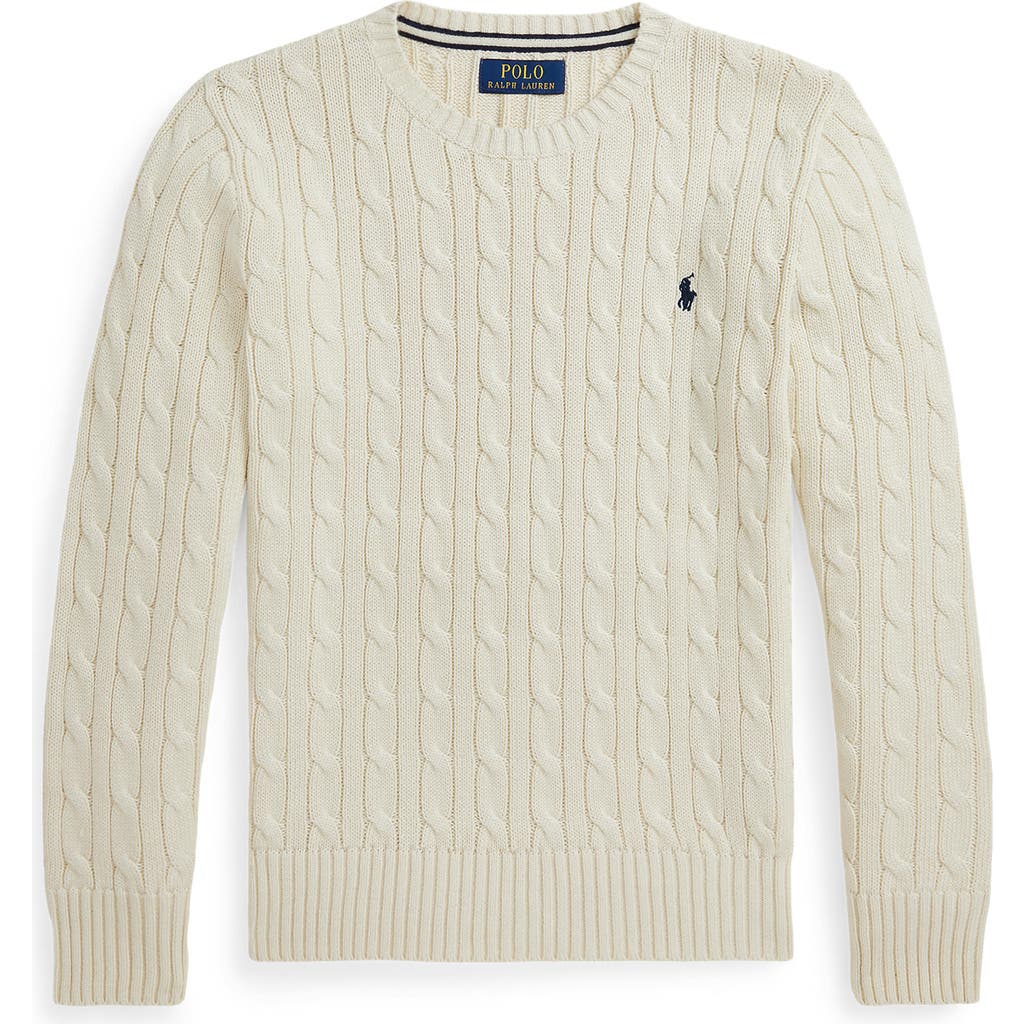 Polo Ralph Lauren Kids' Cabled Cotton Crewneck Sweater In Neutral
