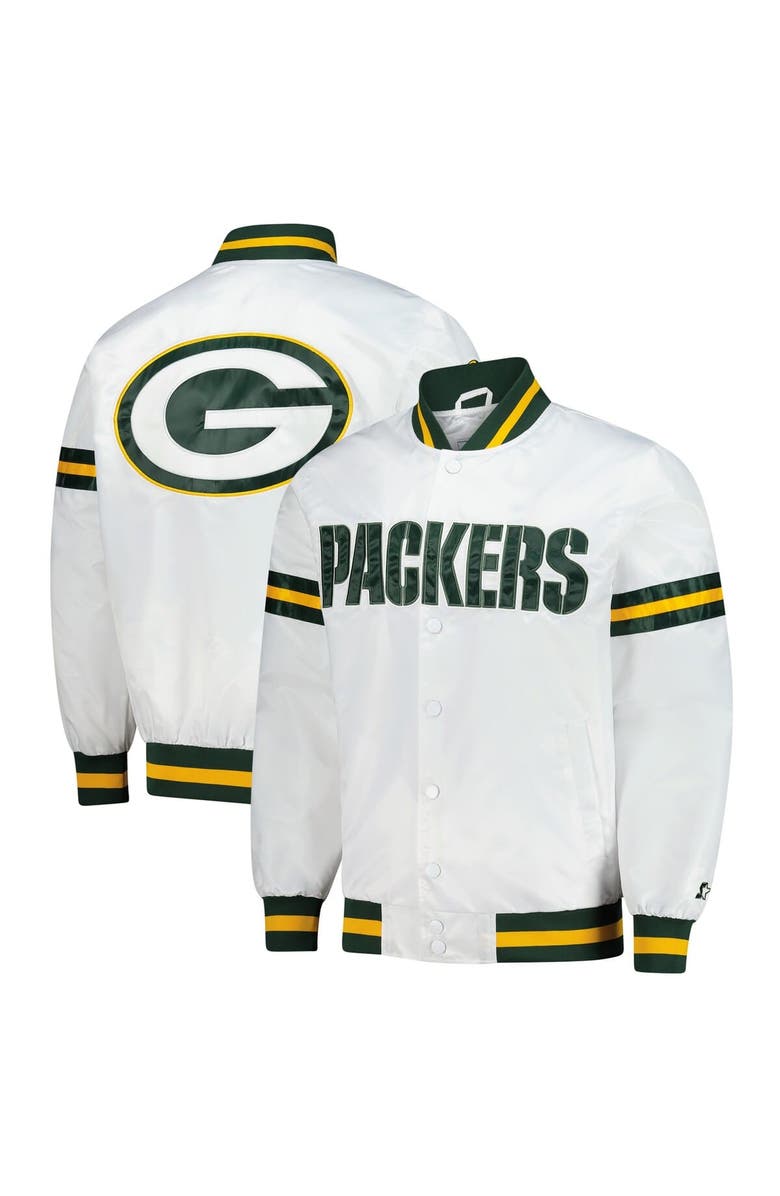 STARTER Men's Starter  White Green Bay Packers Scout Full-Snap Varsity Jacket, Alternate, color, 
