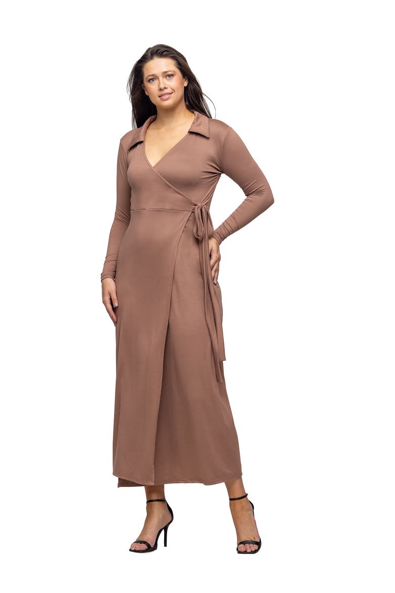Comfortable Collared Wrap Maxi Dress, Alternate, color, Mocha