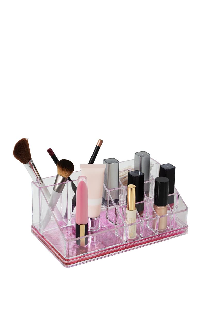 KENNEDY INTERNATIONAL Simplify Pink 16 Compartment Glitter Cosmetic Organizer, Main, color, 