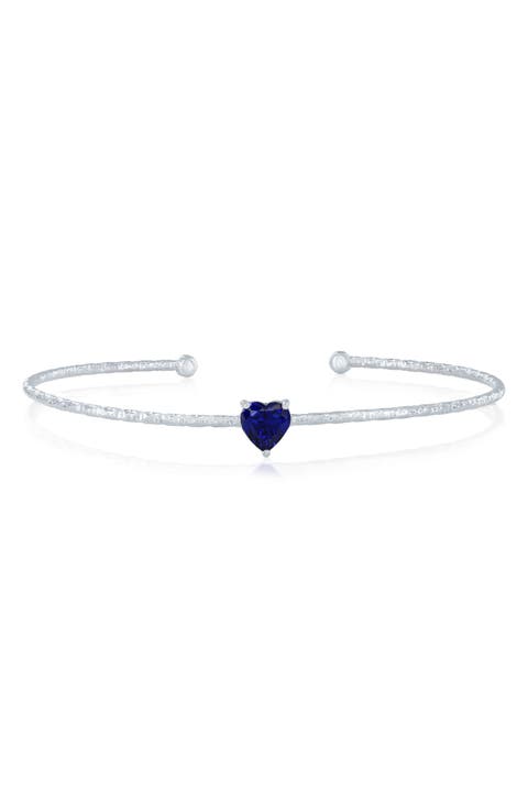 Birthstone Cubic Zirconia Heart Open Cuff Bracelet