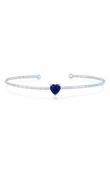 Birthstone Cubic Zirconia Heart Open Cuff Bracelet