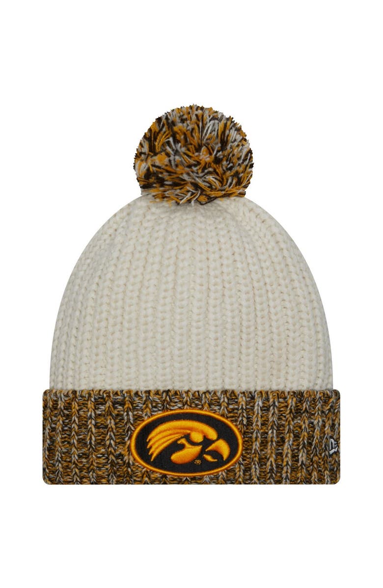 New Era Women's New Era Cream Iowa Hawkeyes Fresh Cuffed Knit Hat with Pom, Main, color, 