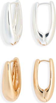 Leith Pack of 2 Elongated Hoop Earrings