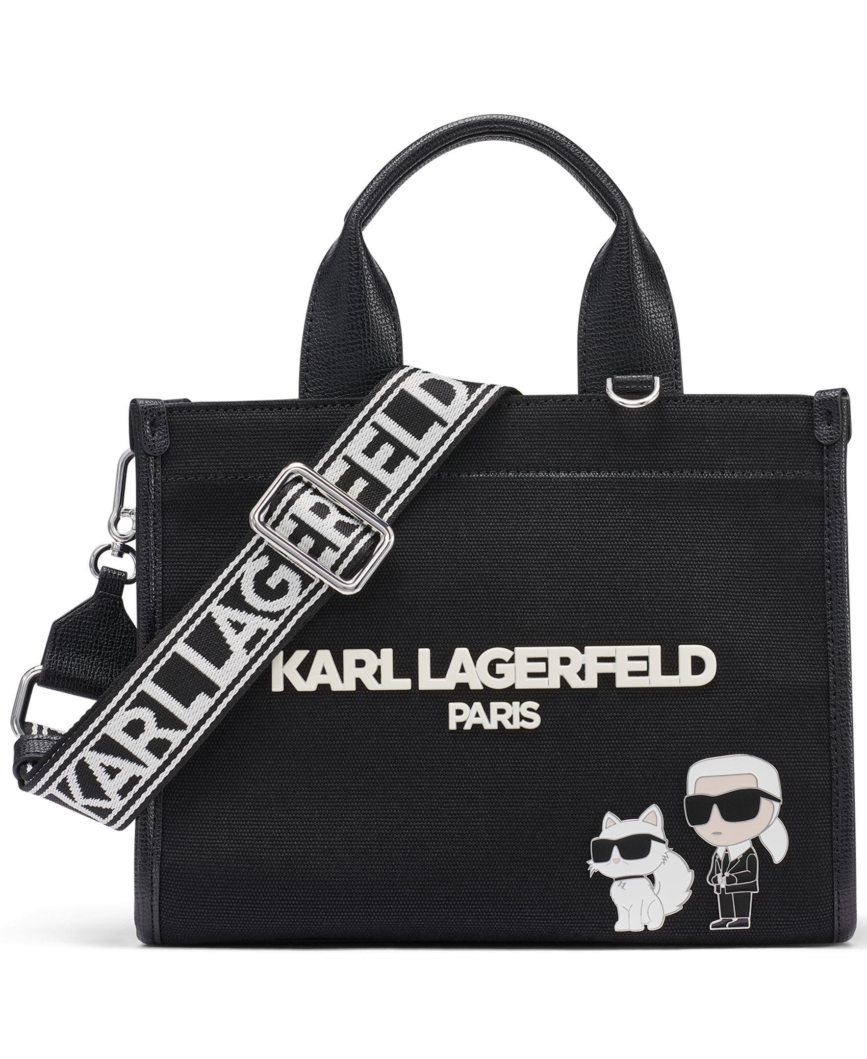 KARL LAGERFELD PARIS Kristina Knit Satchel with Pins, Main, color, Black