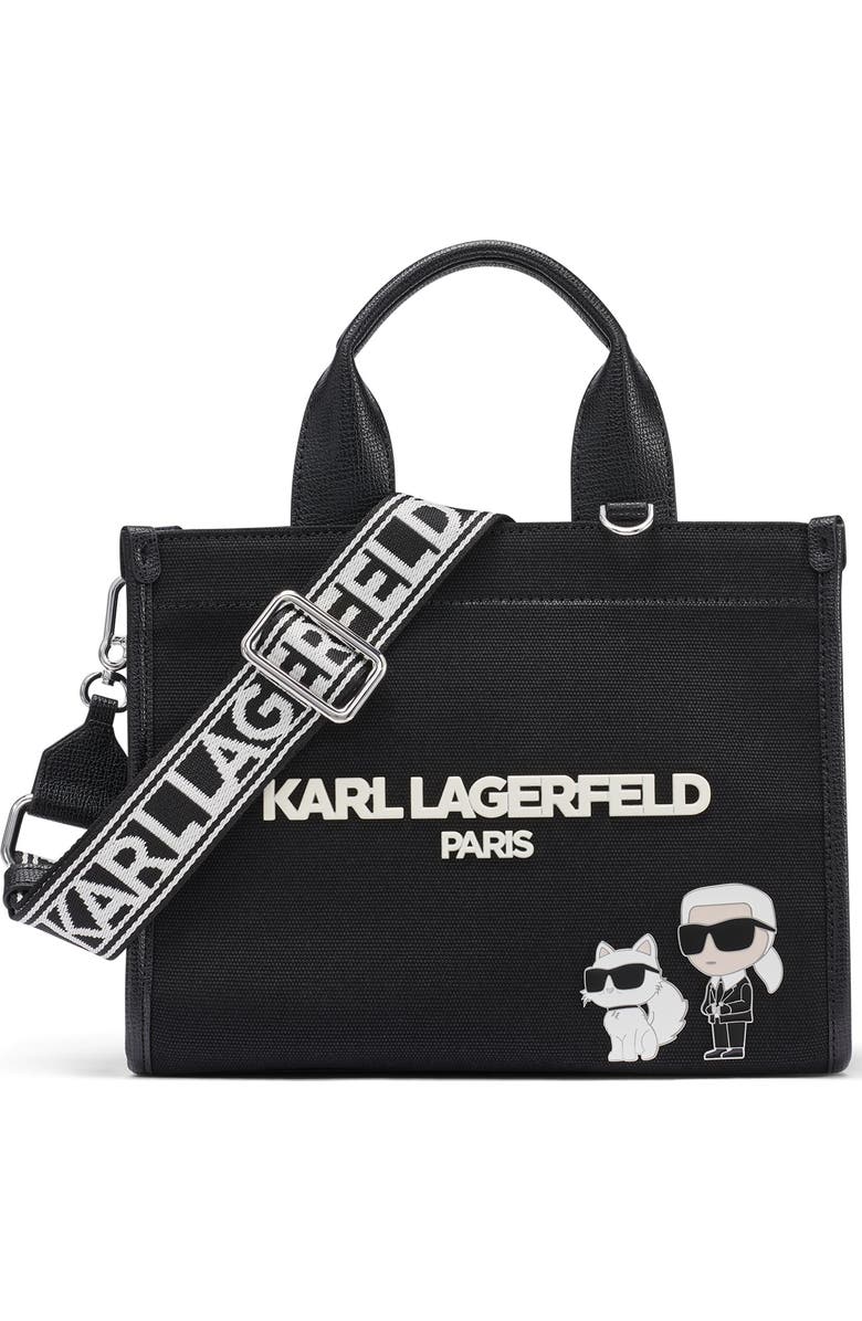 KARL LAGERFELD PARIS Kristina Knit Satchel with Pins, Main, color, Black
