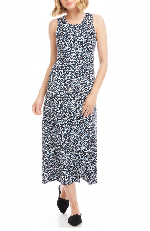 Painted Heart Print Sleeveless Midi Dress