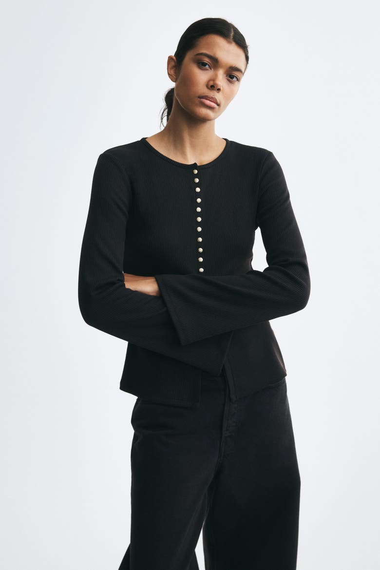 Fitted Rib-knit Cardigan, Main, color, Black
