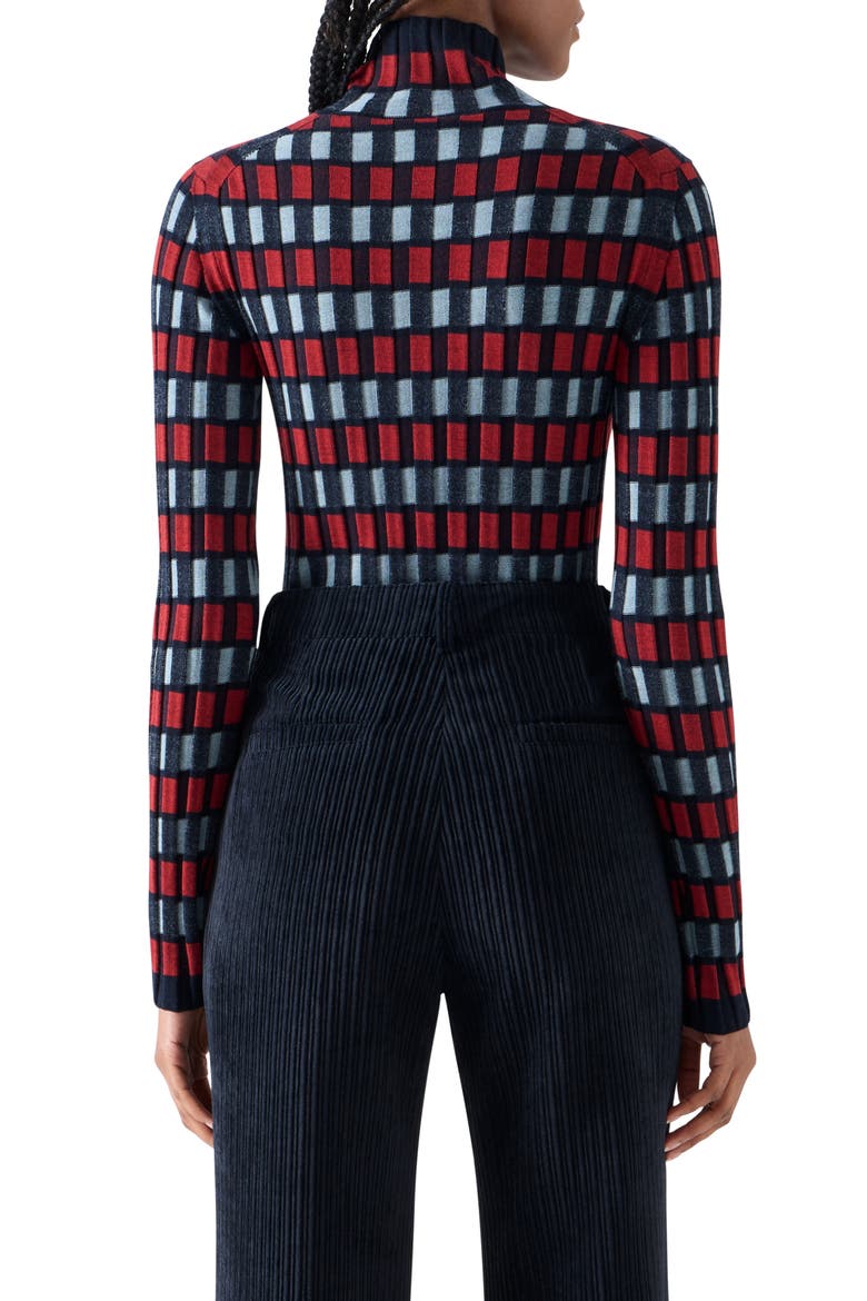 Intarsia Check Wool Turtlenck Sweater, Alternate, color, NAVY-RUSTY RED-LIGHT