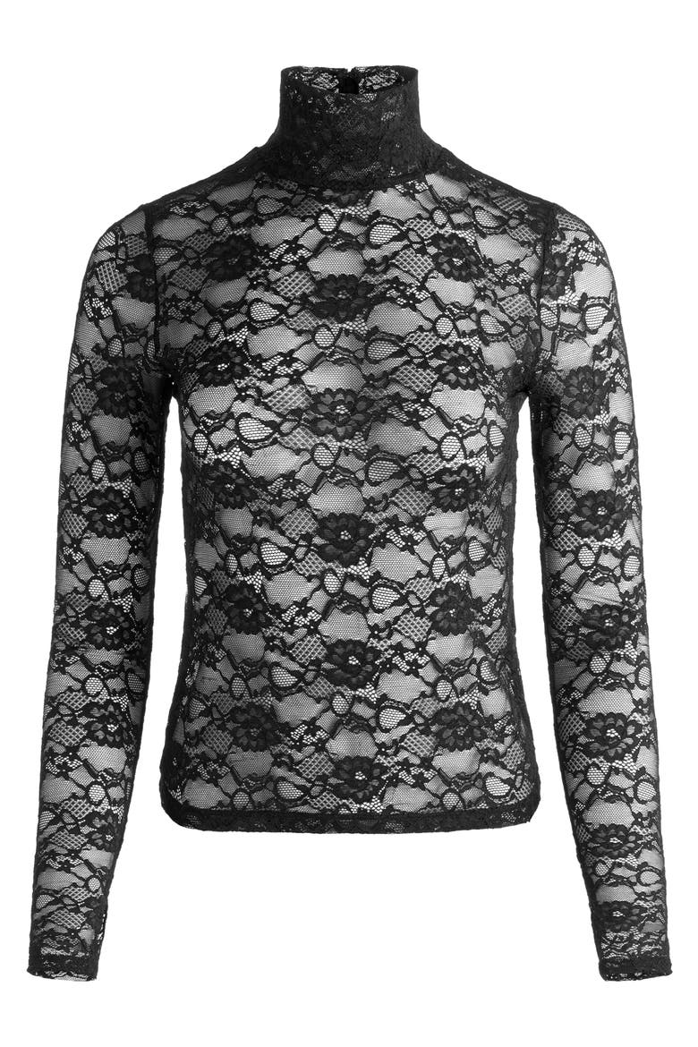 Delaina Lace Turtleneck Top, Alternate, color, BLACK